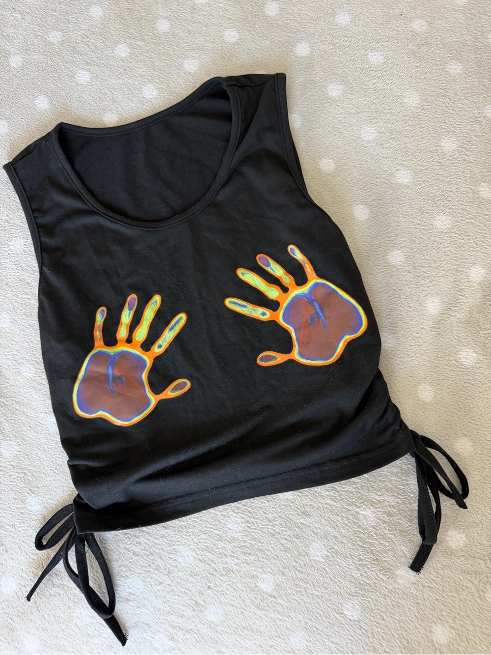 SHEIN Black Tank Top with Rainbow Handprint Graphics